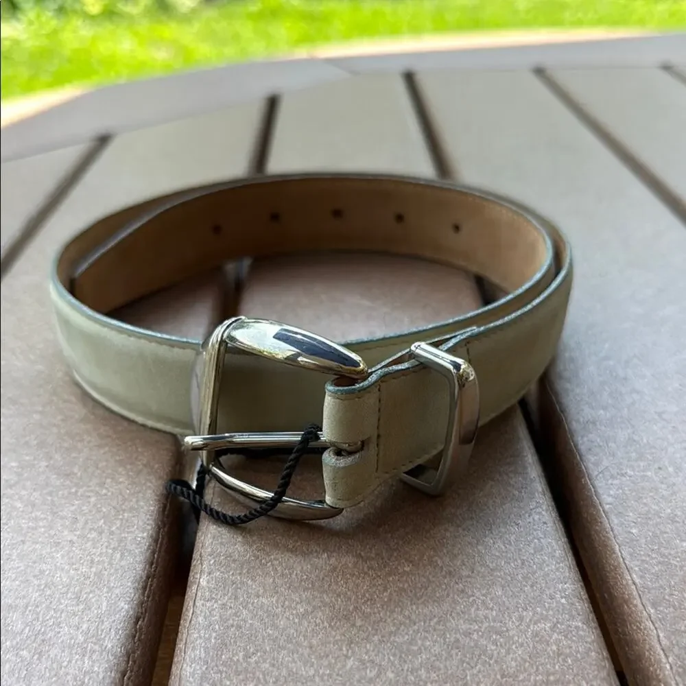 Harken Cream Leather Belt with Silver Buckle Med